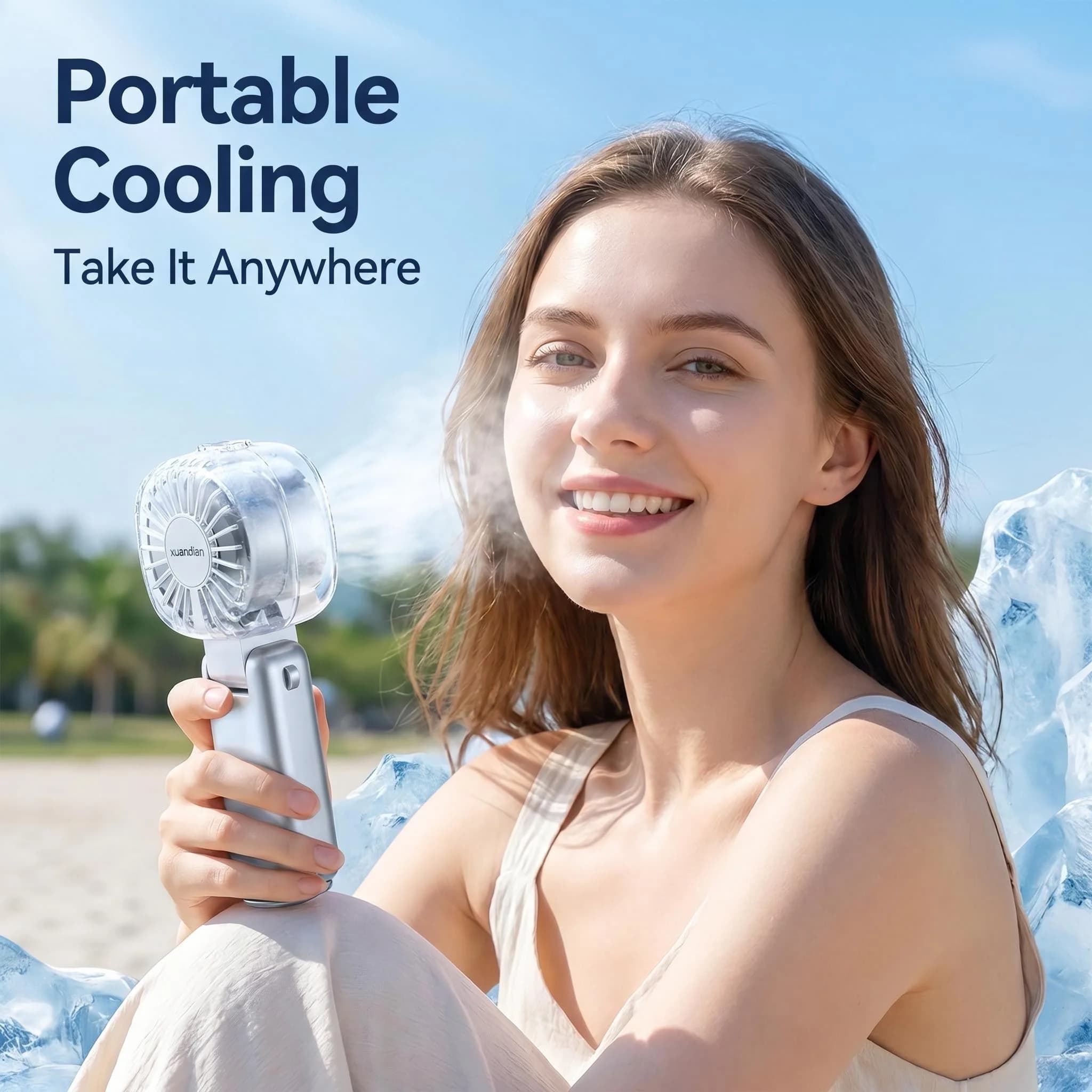 Handheld spray cooling mini fan foldable semiconductor ice compression fan TYPE-C rechargeable portable small cooling fan
