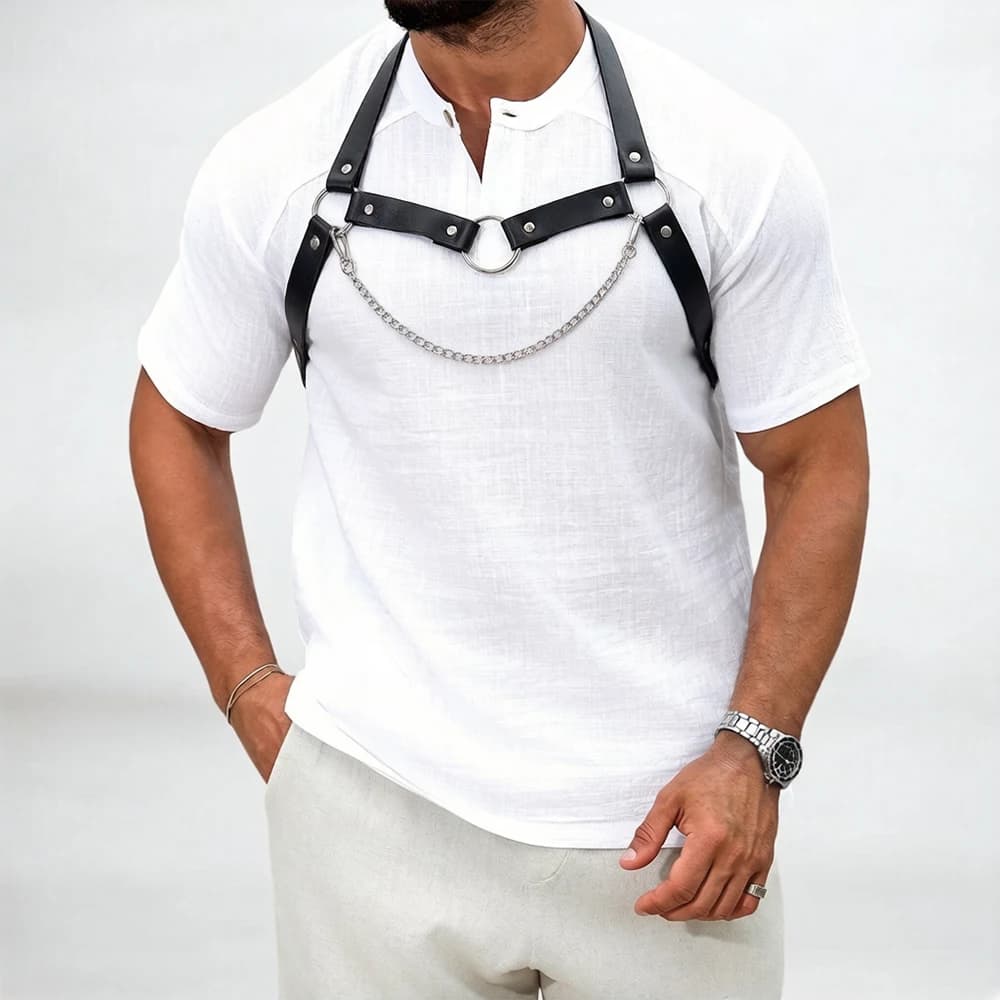 Men Belt PU Leather Harness Adjustable Gothic Punk Sexy Chest Belt Body Harness Alternative Fashion for Party Daily Wear