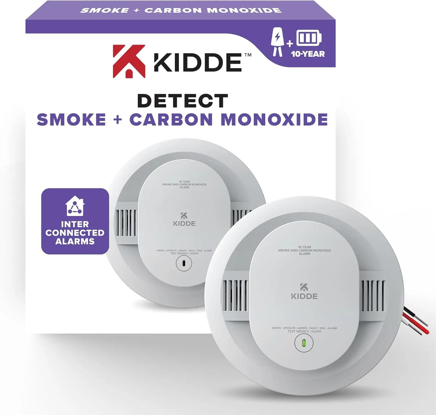 Rilevatore di Fumo e Monossido di Carbonio Cablato con Batteria di Backup da 10 Anni, Indicatori LED Interconnessi