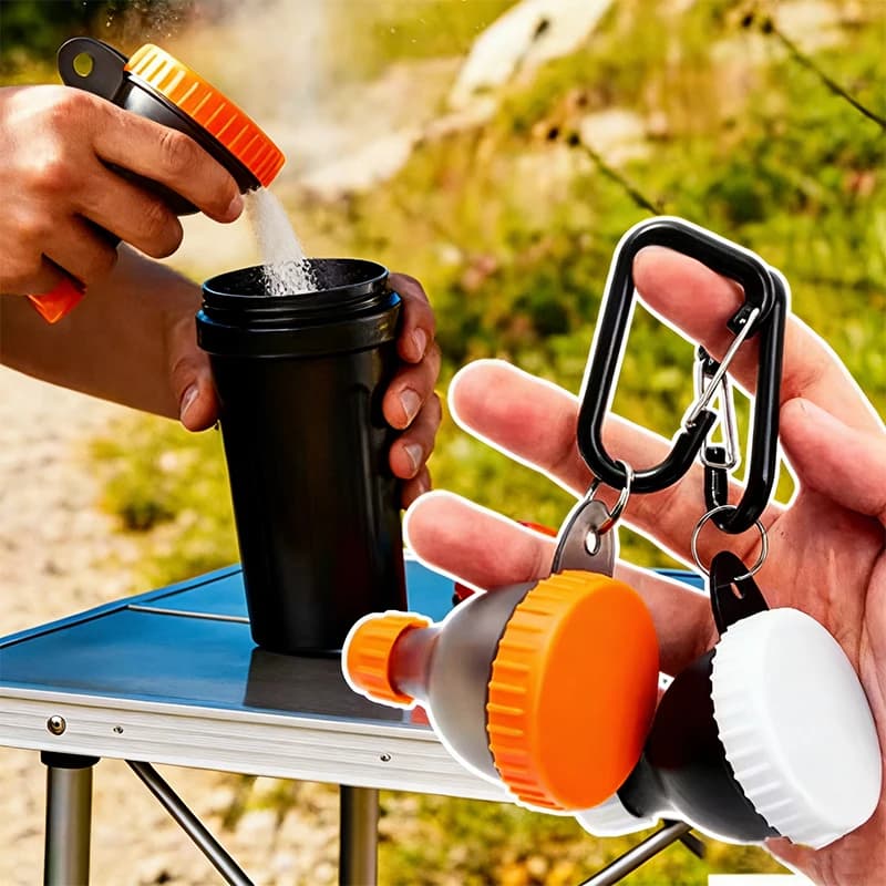15 g protein powder bottle, 50 ml, with carabiner, leak-proof container, key plug, for outdoor sports, fitness, travel, 1/2 pieces