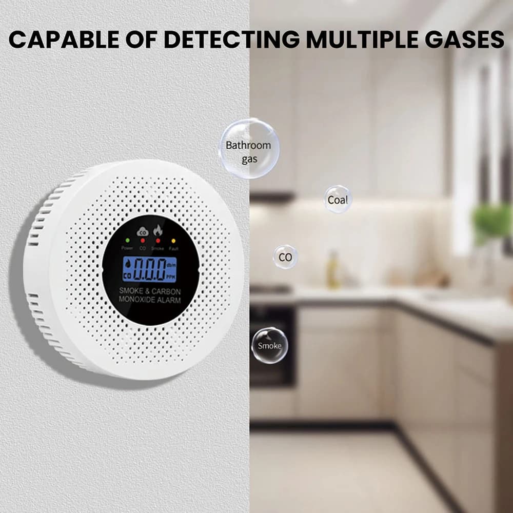 Rilevatore di Monossido di Carbonio e Fumo con Display LCD, Allarme Monossido di Carbonio a Batteria per Casa, Appartamento, Cucina