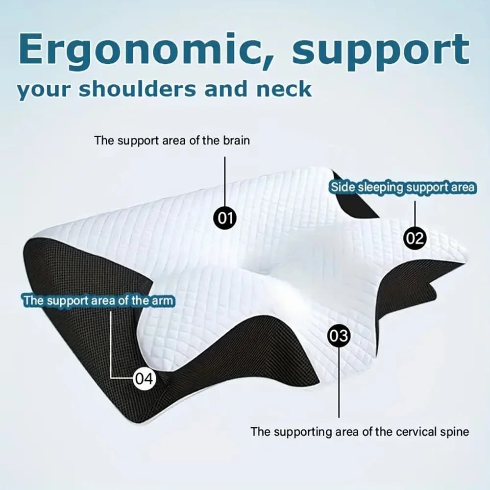 Butterfly Shaped Memory Foam Bearing, Cervical Support to Relieve Neck Pain, for Sleeping on a Flank or Back, Sagomato Ergonomic Cushion