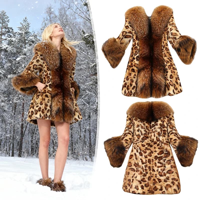 2025 Nuova giacca in pelliccia imitazione collo in pelliccia sintetica classico leopardo cappotto di media lunghezza giacche marea cappotto moda invernale per le donne