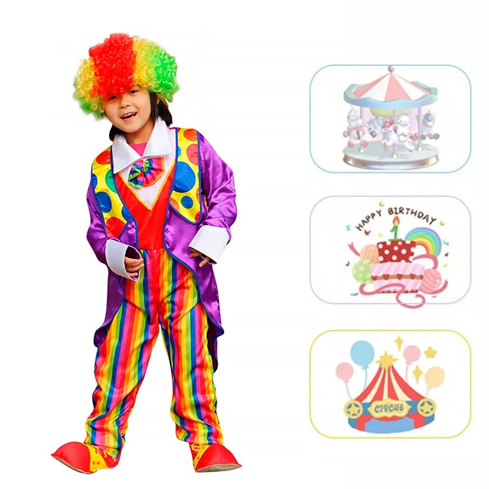 Clown Circo Cosplay Viola Frac Costumi Naughty Fancy Fantasia Joker Cosplay Abbigliamento vestire per altezza 110-140 cm