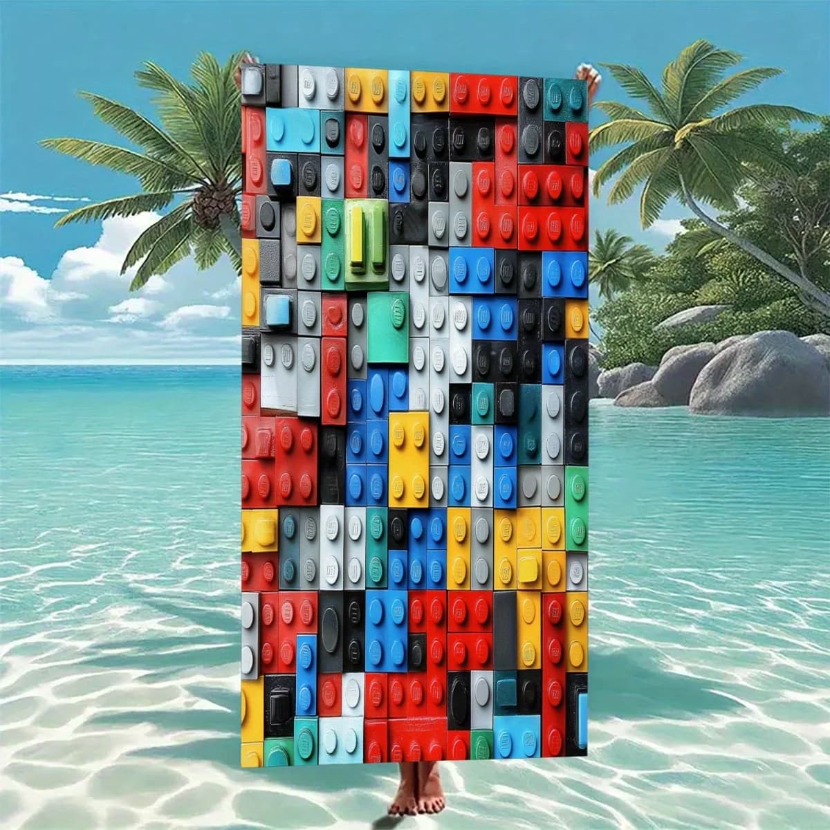 Asciugamano da spiaggia con stampa di blocchi da costruzione colorati, ad asciugatura rapida, assorbente, resistente alla sabbia, leggero, per viaggi, piscina, bambini, adulti