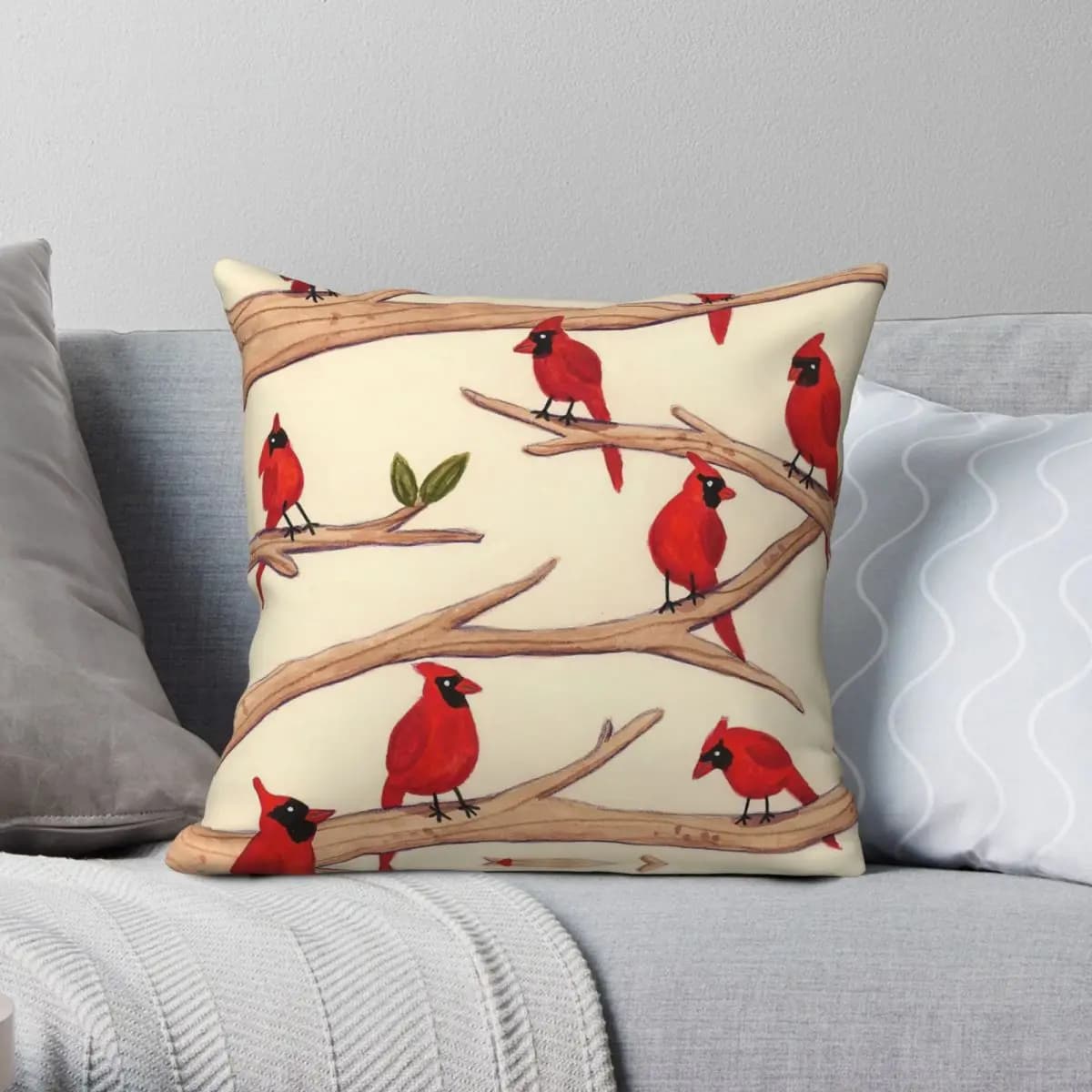 Cardinals Perch On Branch Pillowcase Polyester Linen Velvet Printed Zip Decor Sofa Seater Cushion Cover 45x45
