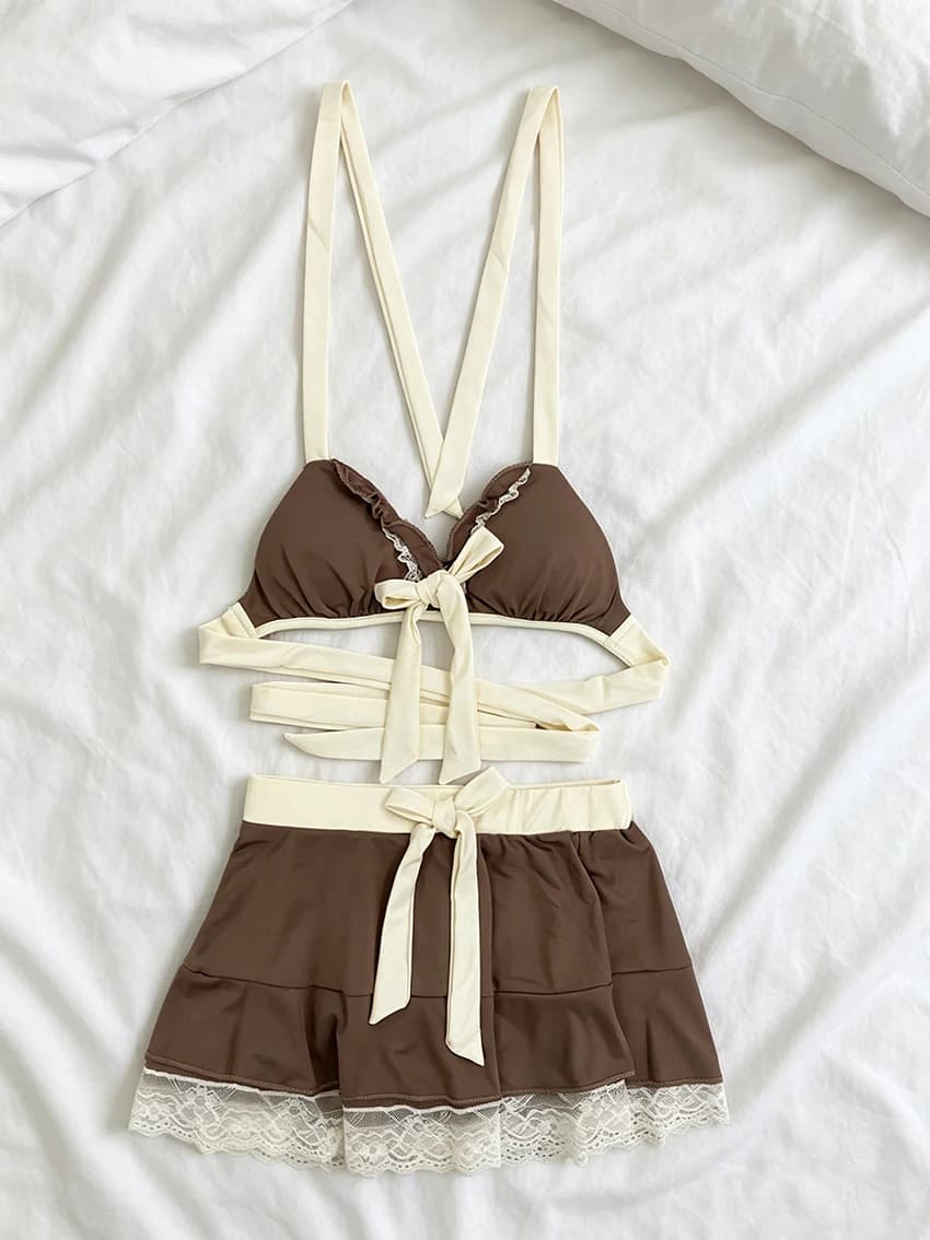 Bikini alla Moda con Fiocco Carino e Sexy, Stile Y2K Harajuku, Tinta Unita, Slim Fit, per Vacanze e Beach Volley