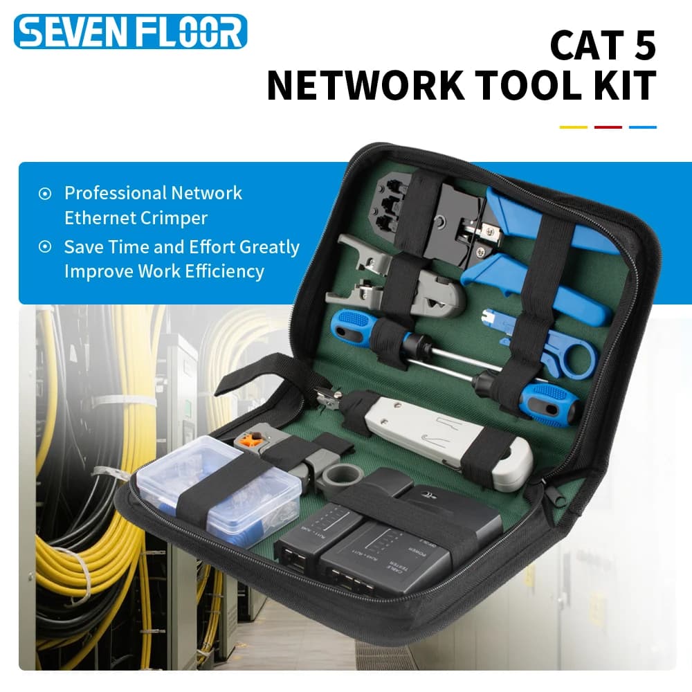 Kit di Crimpatura RJ45 Cat5 8P6P4P, Tester di Rete, Strumento Krone Punch Down, Spellacavi, Cacciaviti, Connettori K1, Spine e Copripresa