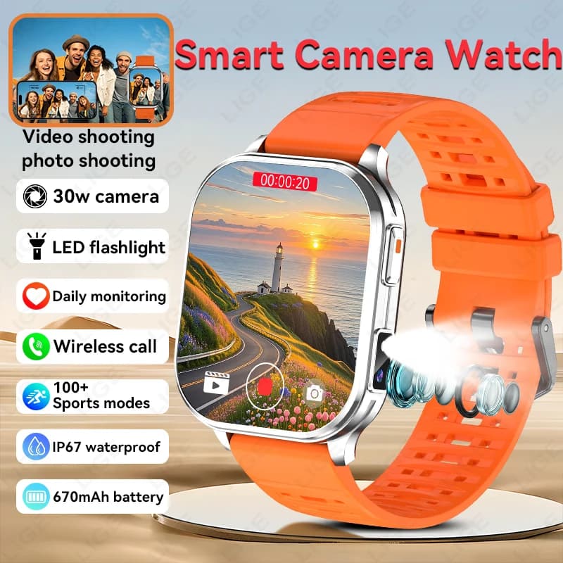 LIGE New Smart Watch With Camera Men Recording Camera Local Music & Photo Bluetooth Call 670mAh Long lasting battery Smartwatch