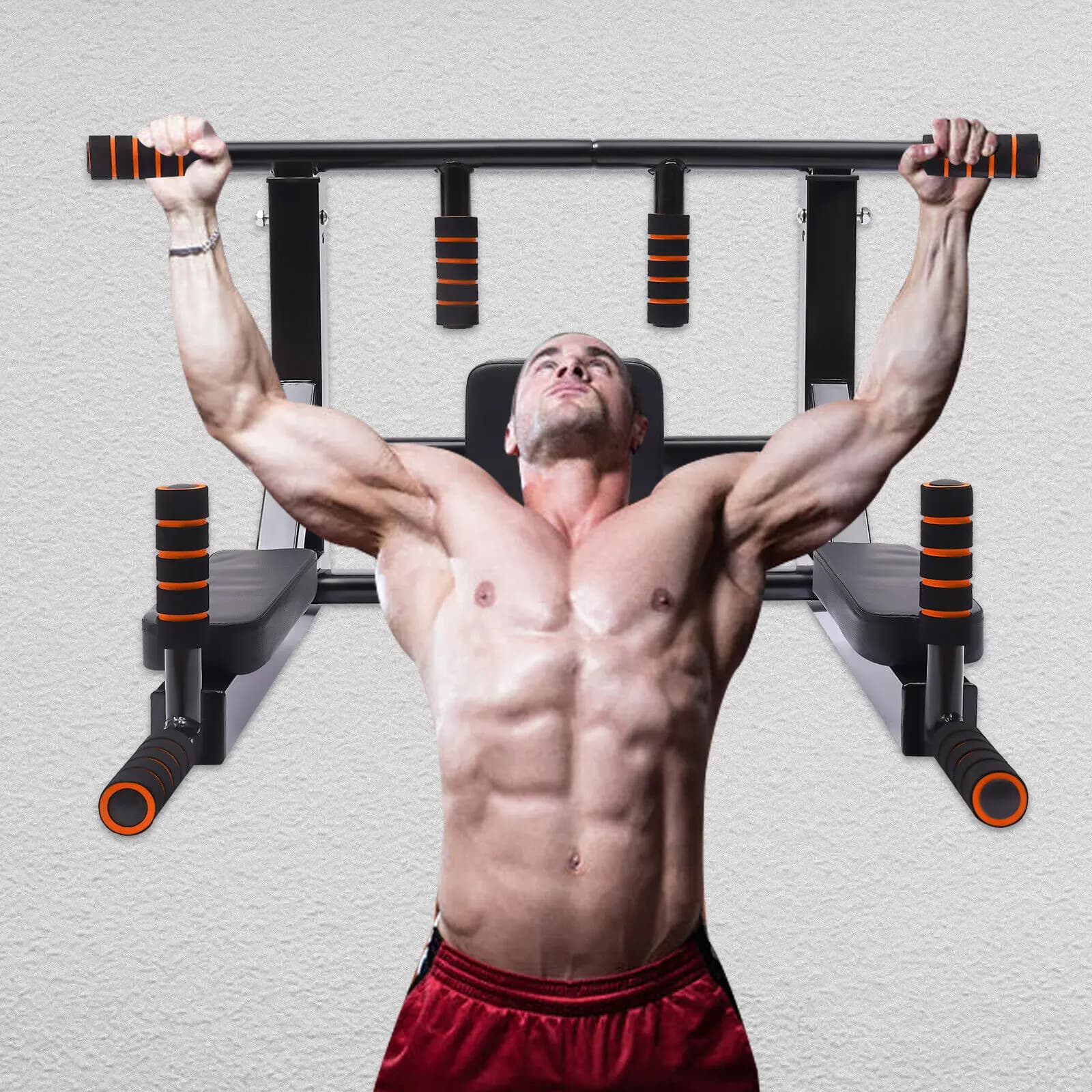 Traction bar, vertical knee exercises equipment with raised dive station, immersion support for domestic wall mounting, capacity of 200 kg