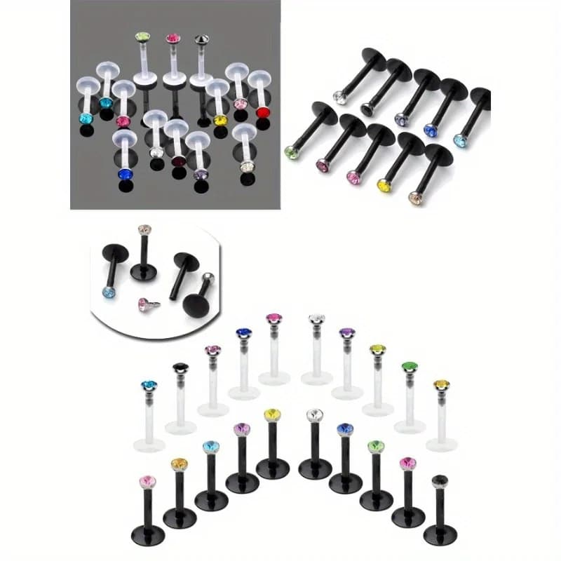 10 pezzi 16G orecchini trago in plastica ingioiellati cartilagine elica orecchino fermo anelli per labbra trasparenti borchie labret