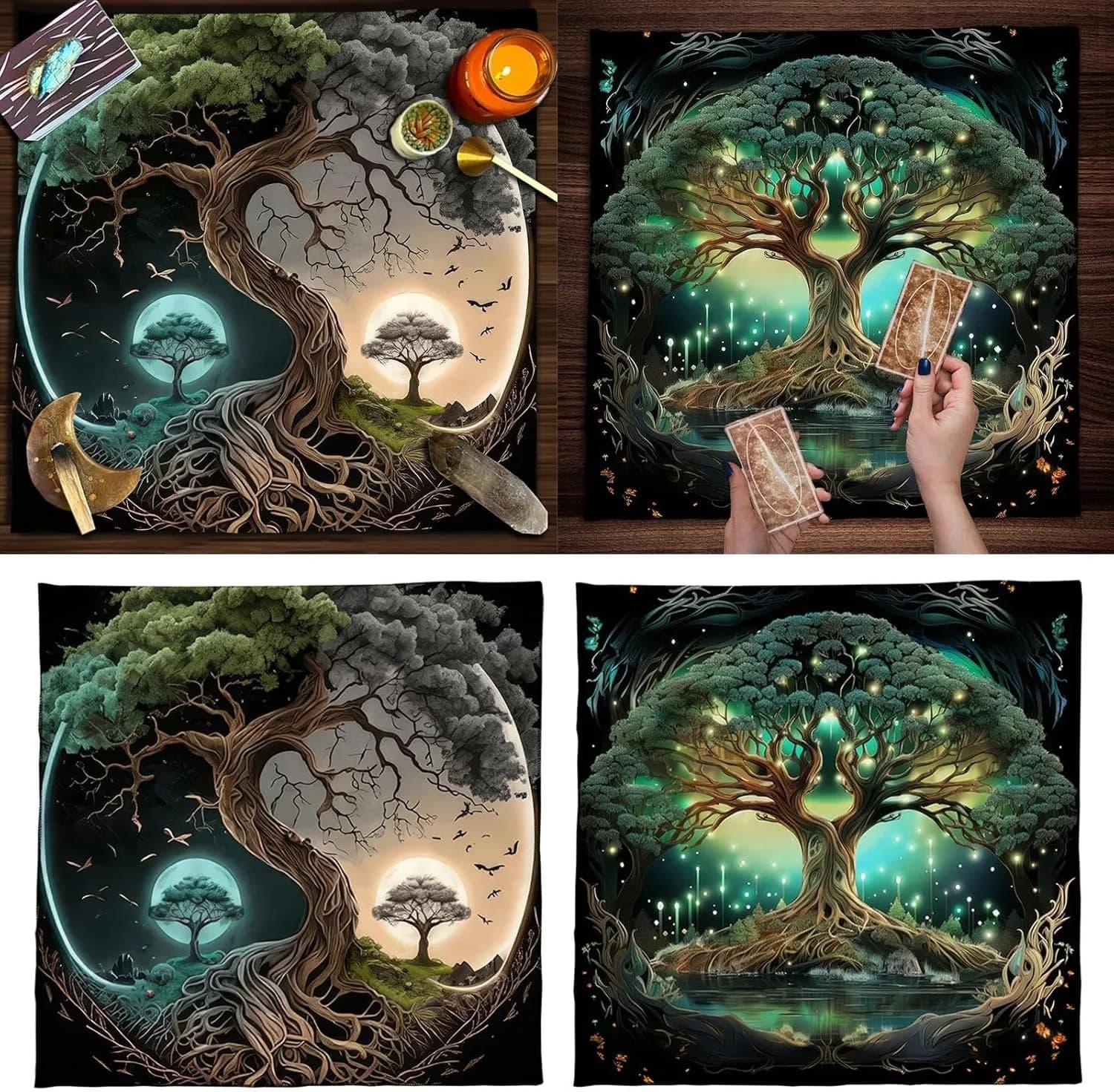1 pz Tappetino per Carte dei Tarocchi Albero della Vita Incantato, Tappetino per Altare, Accessori per Stregoneria e Astrologia, Tappetino Decorativo per Carte