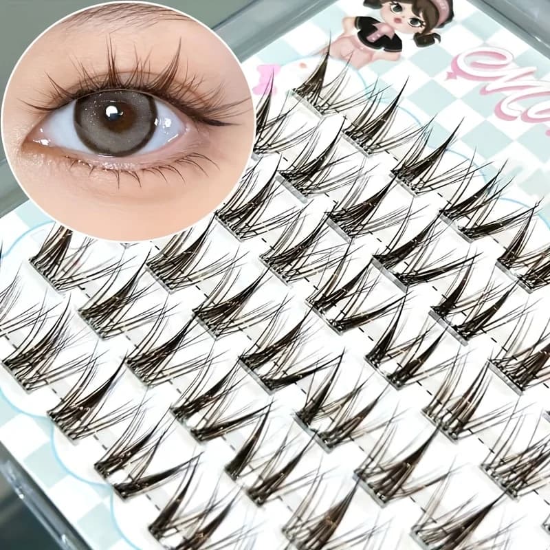 Fake eyelashes Mixiaohe light brown Baileys color caramel without glue, 48 individual cuffs, DIY with self-adhesive stripes, C curvature for a manga look, natural and realistic, 10-13 mm, sweet and photogenic, suitable for beginners