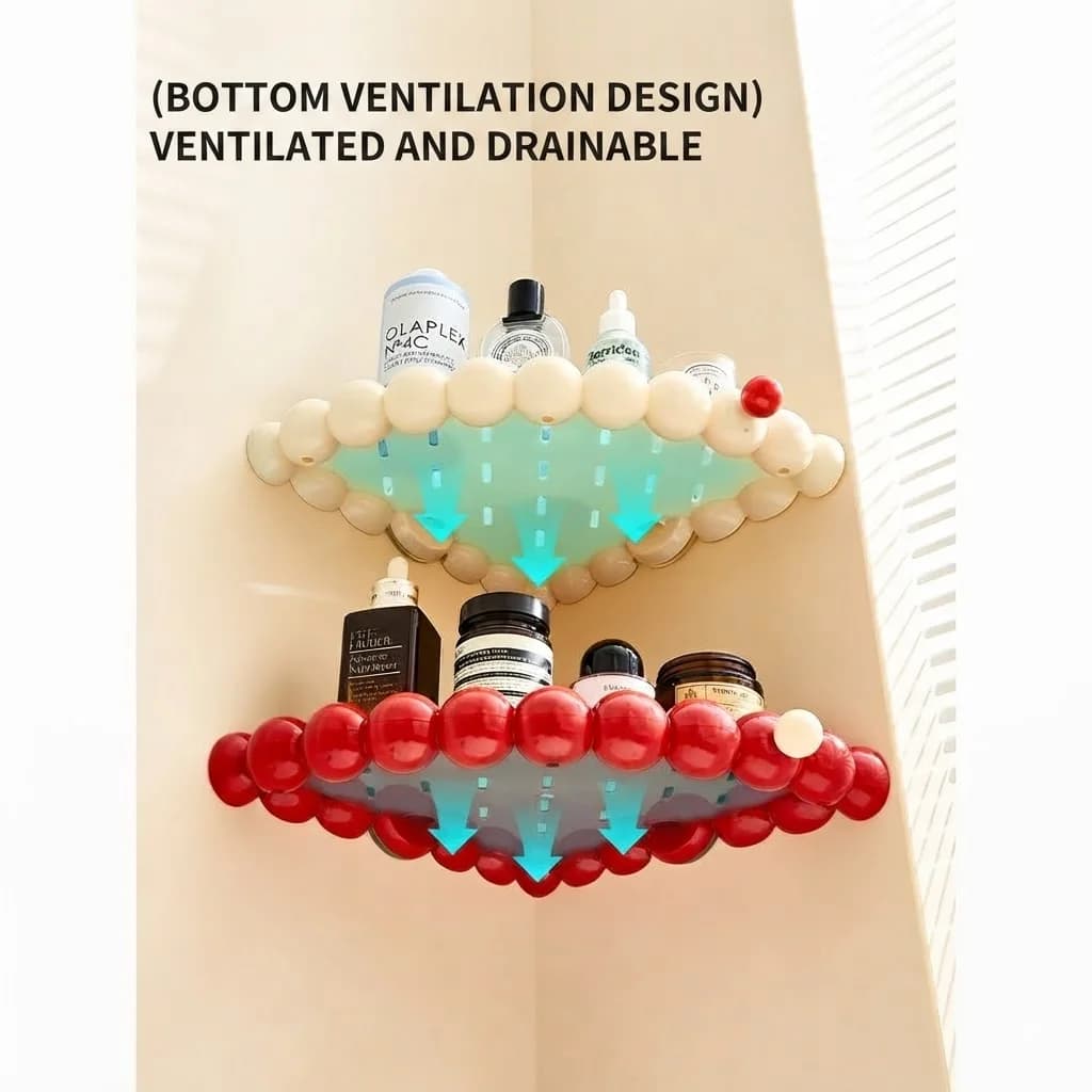 Suction Cup Corner Storage Rack With Drain Holes Extra Hooks For Bathroom Shower Kitchen Organization