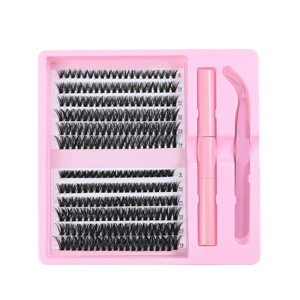 Kit di Extension Ciglia Finte a 12 File Effetto Naturale, Stile Wispy, Design a Ciuffetti, con Adesivo e Sigillante per Applicazione Fai-da-te