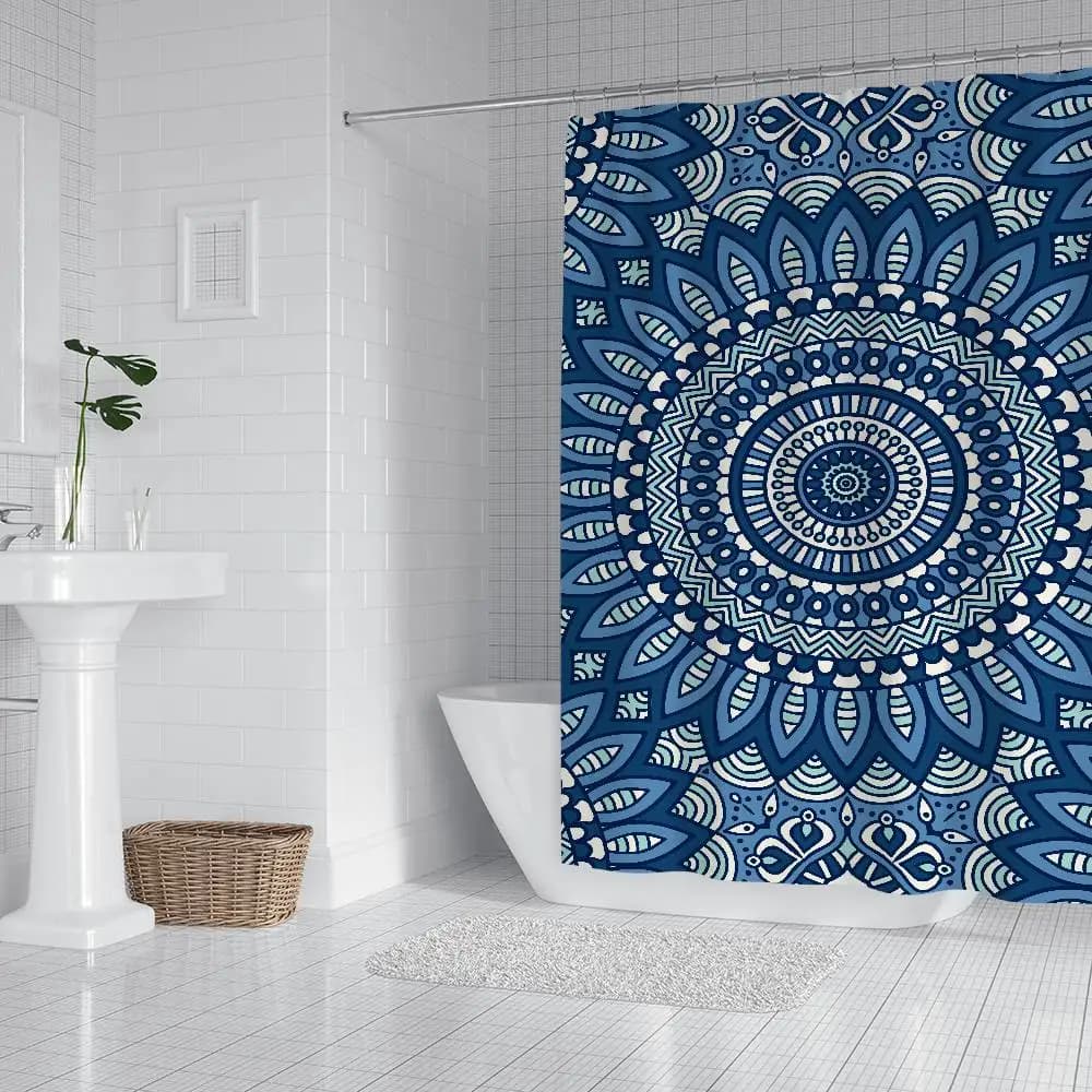Tenda da doccia moderna semplice con stampa classica con motivo floreale Tenda da doccia decorativa in poliestere per bagno con gancio
