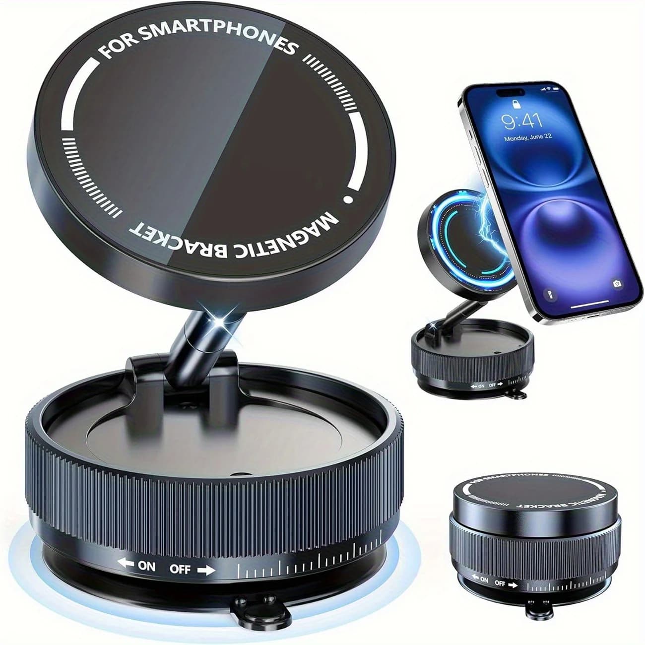 Magnetic car phone stand, 360 ° Adjustable suction cup holder for dashboard/brace for all smartphones, magnetic Ph folding air socket