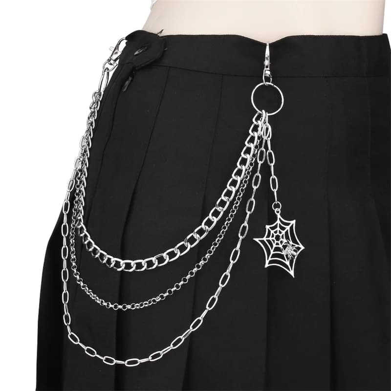Regali di Halloween portachiavi Punk nero argento pantaloni in metallo catena Hip Hop Spider Web ciondolo Jeans catena per uomo donna accessori