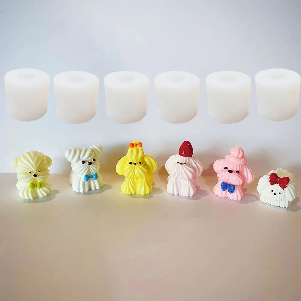 6 pezzi carino crema cane stampo in silicone aromaterapia fai da te gesso candela sapone stampo Mochi Squishy giocattolo stampi amante dei cani