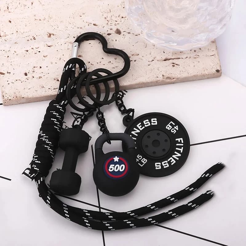 Keychain with fitness kettle with 3DMini handlebars for women, fashionable bag pendant, fitness bag, car key, gift decoration