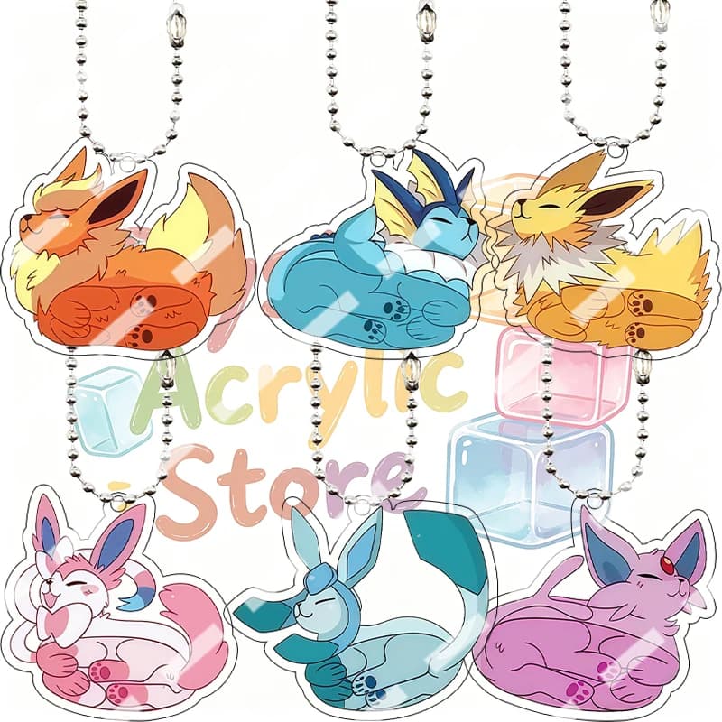 Q Version Self-made Eeveelutions Sleeping Acrylic Keychain Jolteon Leafeon Sylveon Cartoon Cute Bag Pendant Decoration Charms