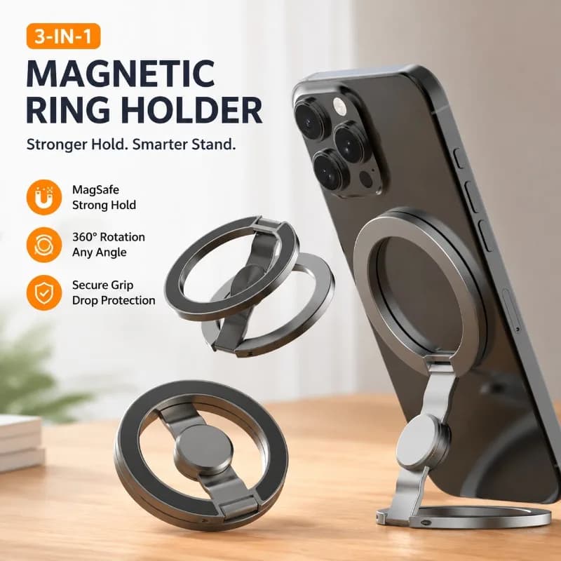 Supporto Magnetico per Telefono Magsafe con Doppio Anello, Fidget Spinner, Anello da Dito, Supporto Multifunzionale da Scrivania, Magnete Potente