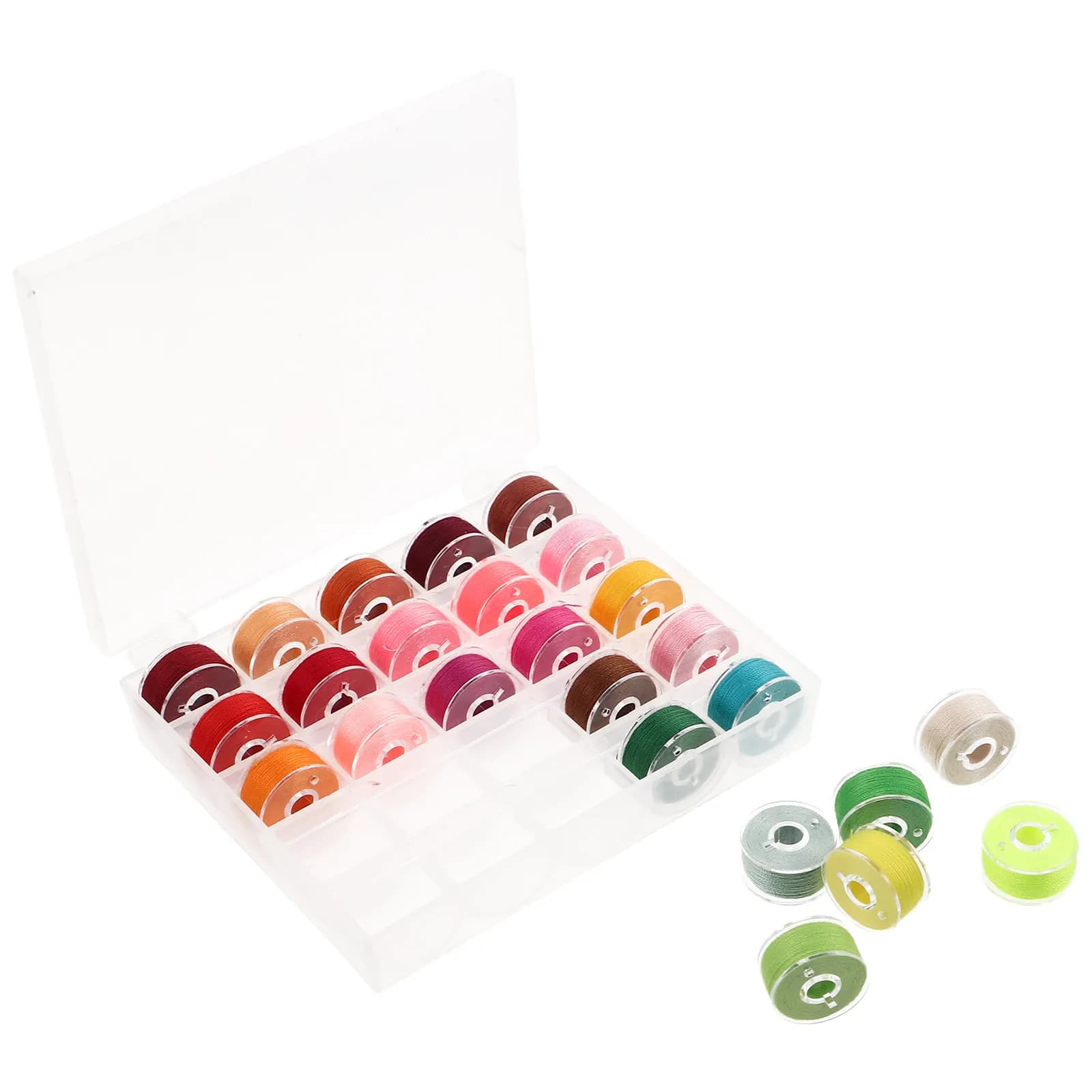 25Pcs Sewing Machine Bobbins with Thread Storage Box Universal Prewound Bobbin Sewing Accessories Kit