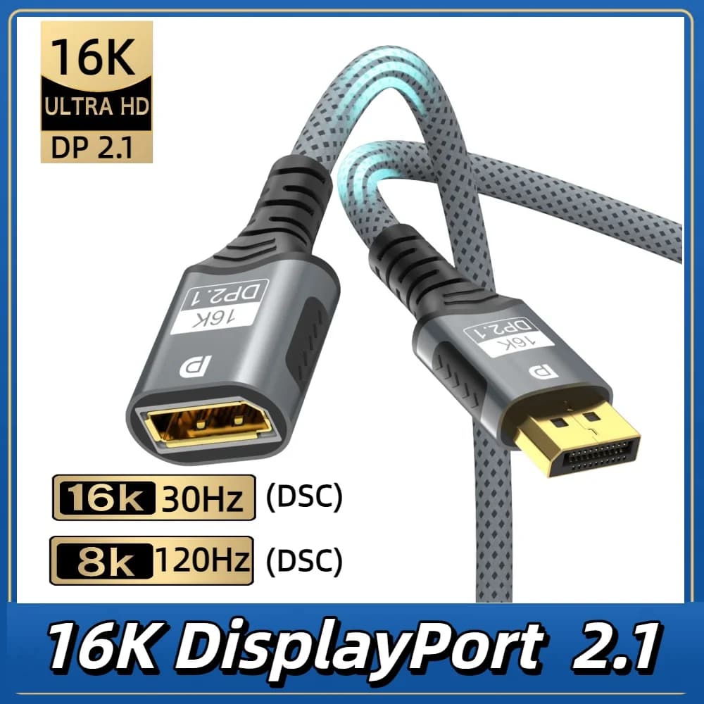 Cavo di prolunga DisplayPort 2.1 54Gbps 16K ad alta frequenza di aggiornamento 16K@30Hz 8K@120Hz 4K@240Hz per PC TV Laptop Monitor Extender DP 2.1
