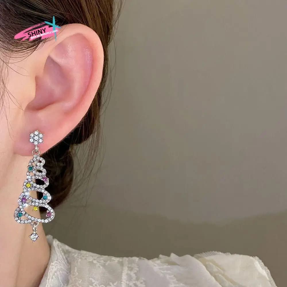 Orecchini pendenti con strass in argento Orecchini in lega d'oro per albero di Natale Gioielli di moda Regalo di orecchini di Natale di Natale