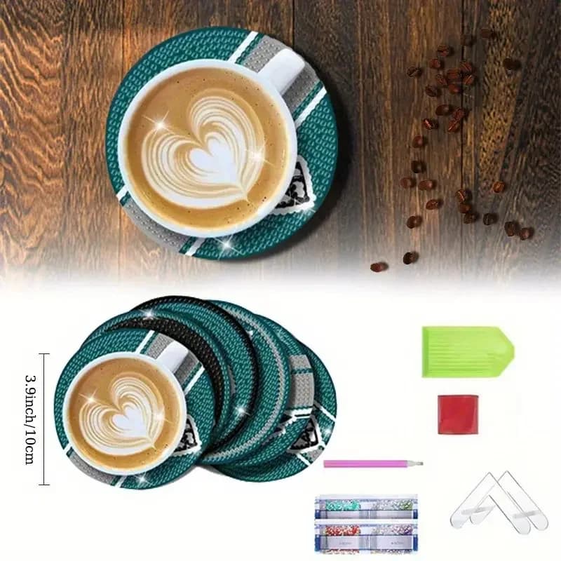 6/set sottobicchieri per pittura diamante fai da te sottobicchieri per adulti in legno antiscivolo con strass di cristallo e arte del diamante