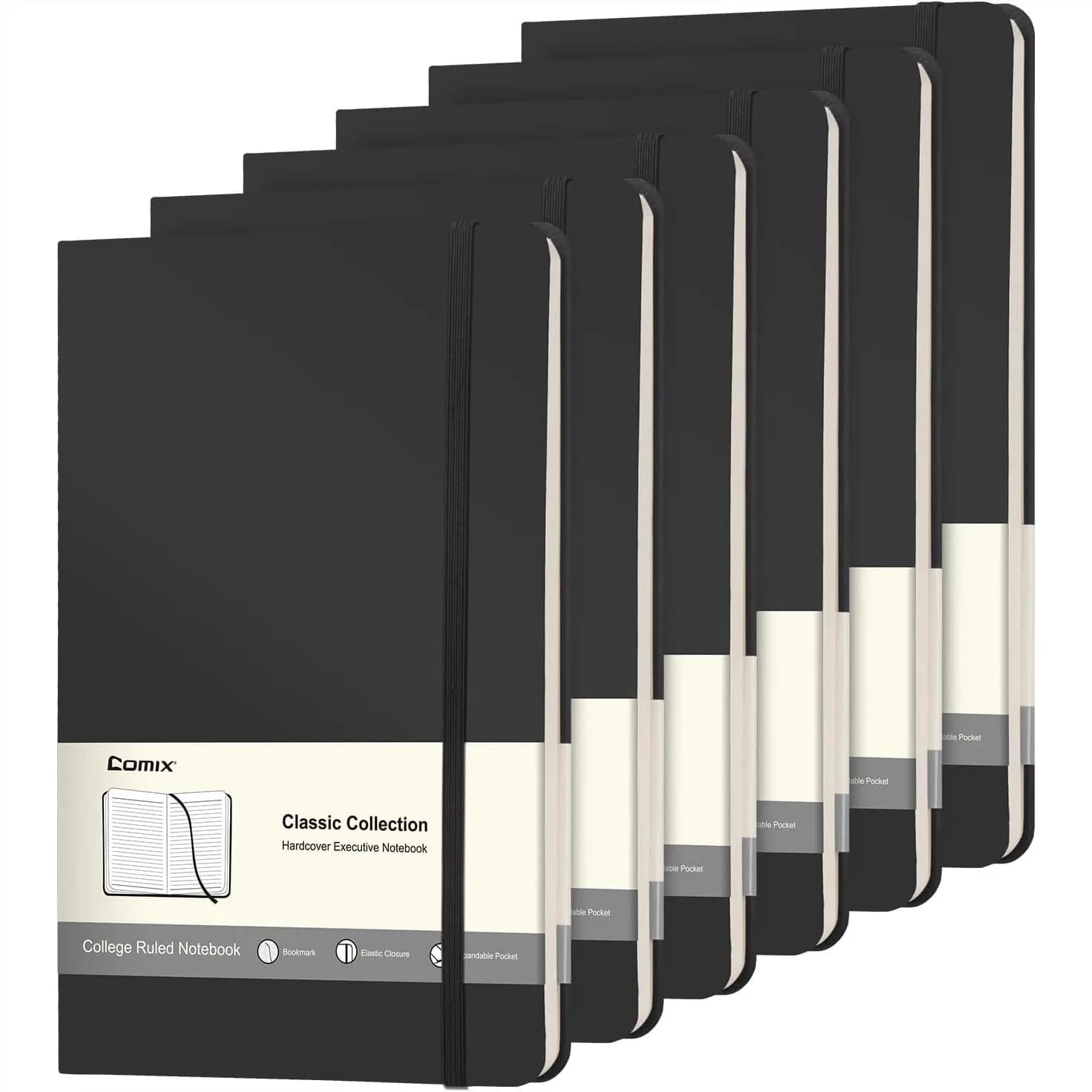 6 Pack Lined Journal Notebooks for Work, 240 Pages, 5.5"x8.3", A5 Hardcover with Vegan Leather Cover, for Office School Home