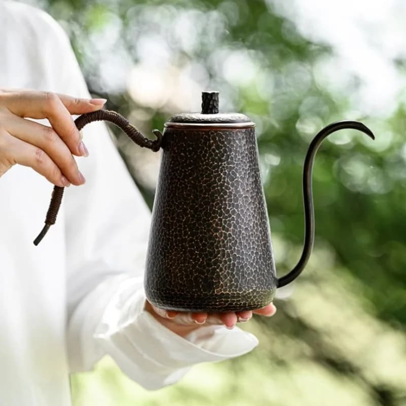 Vintage Pure Copper Coffee Maker Hand Drip Coffee Kettle Handcrafted Curved Spout Teapot Kettles Gooseneck Kettle Coffee Pots
