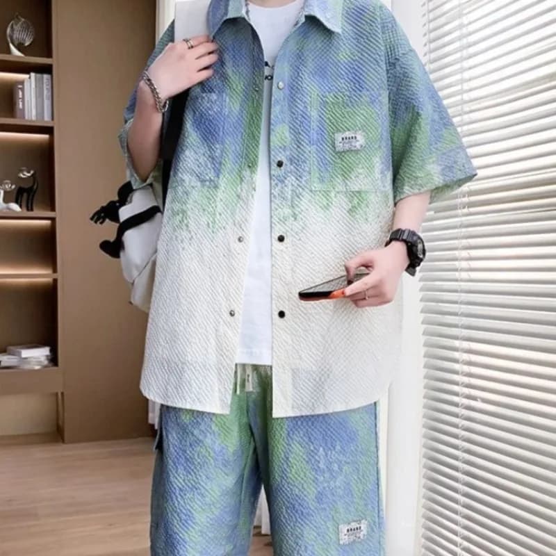 Trendy Boy's Summer Set: Top Sleeves Court and Shorts, Men's Casual Dress in Two Pieces, Street Cool Style