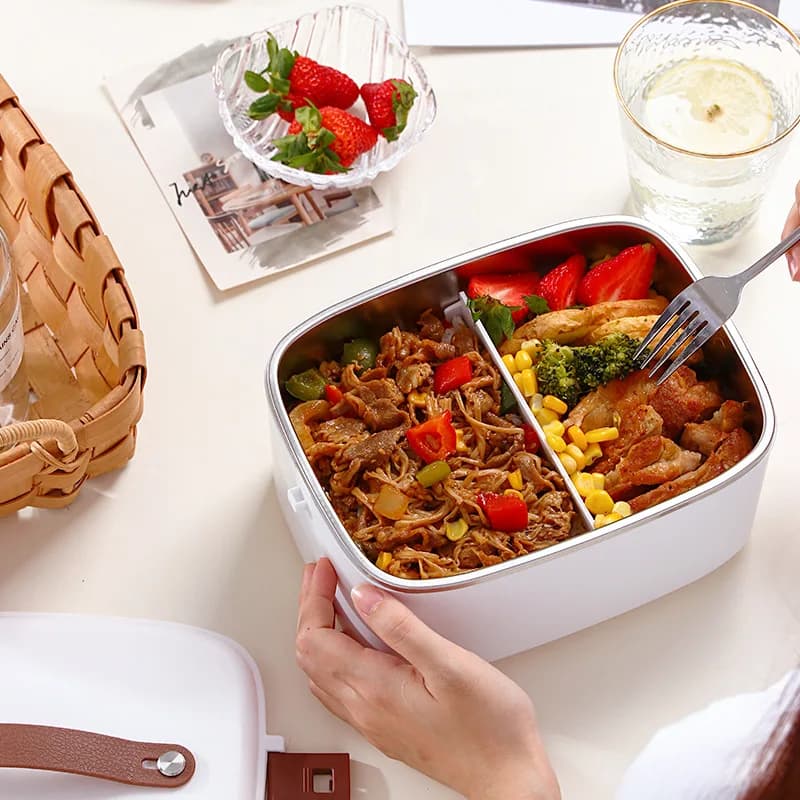 110 V/220 V/12 V Lunch Box Elettrico 1.8L Fornello Per Auto In Acciaio Inox 304 Scaldavivande Senza Acqua Riscaldata Bento Box 70 ℃ Scatola termica