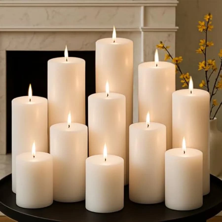 Set di candele a pilastro, 12 pezzi, 2,8 pollici x 4, 6, 8 pollici, diverse dimensioni, senza profumo, candele a pilastro in confezione grande per decorazioni domestiche, candele a lunga durata.