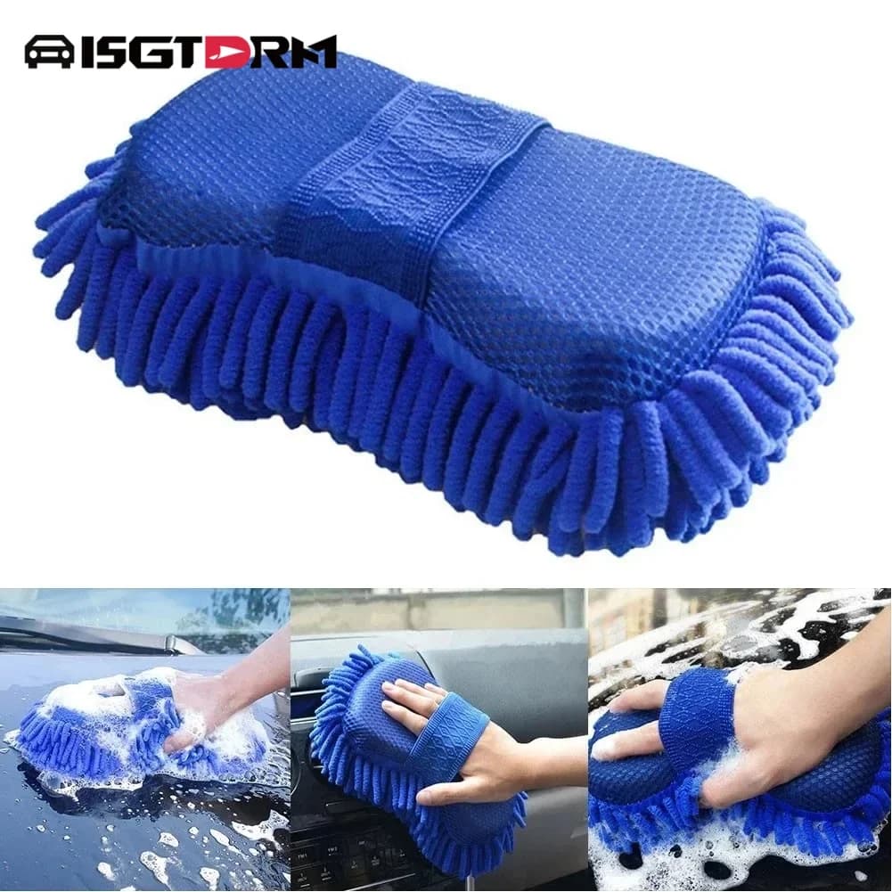 ISGTDRM 1PCS Asciugamani per auto Guanti per lavaggio auto Blu Microfibra Ciniglia Lavaggio auto Spugna Cura Spazzola per lavaggio Tamponi Pulizia Strumenti portatili