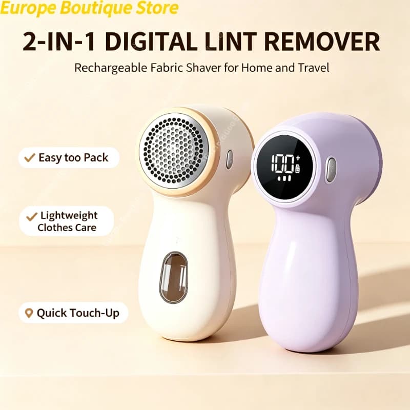 Rechargeable 2‑in‑1 Fabric Shaver Digital Display Lightweight Portable Household Lint Remover