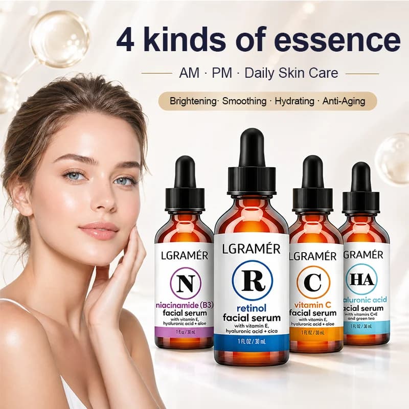 4 Kinds Facial Serum Set Anti-Aging Brightening Hydrating Niacinamide Retinol VC Hyaluronic Acid Face Repair Skin Care Essence
