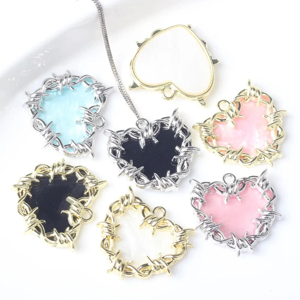 6 pcs/lot 23 MILLIMETRIES In Zinc Alloy Edge wrapped in Heart Shaped Resin Pendants And Pendants FAI Necklace by The Earrings Accessories