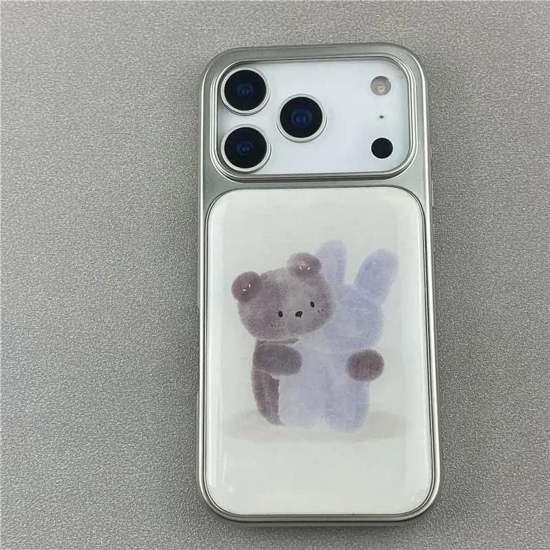 Kawaii Cartoon Cute Bear Rabbit Electroplated Drip Glue Phone Case For iPhone 17 16 15 14 13 12 11 Pro Max Plus 17air 16e Cover