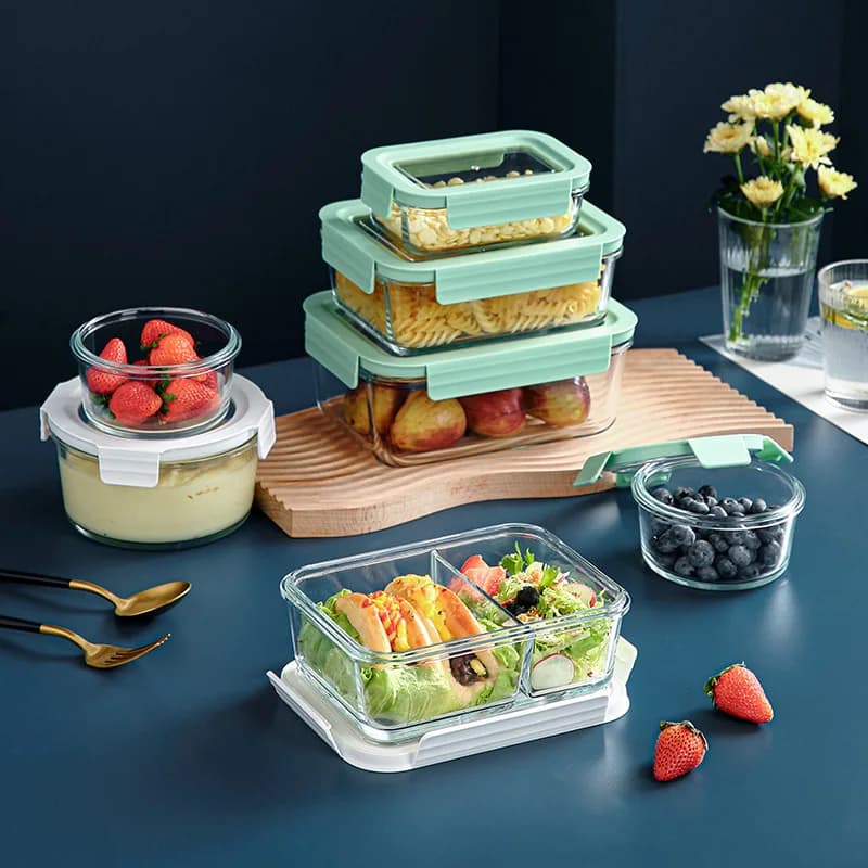 Lunch Box Bento in vetro, contenitori per la preparazione dei pasti, contenitori per la conservazione degli alimenti, contenitori Bento ermetici per microonde, forno, congelatore