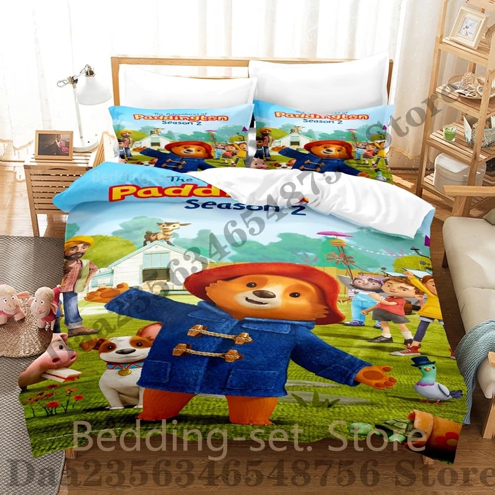 Kawaii Paddington Bear 2 Pattern Three Piece Bedding Set Luxury Comforter Set with Queen King Including household goods bed set
