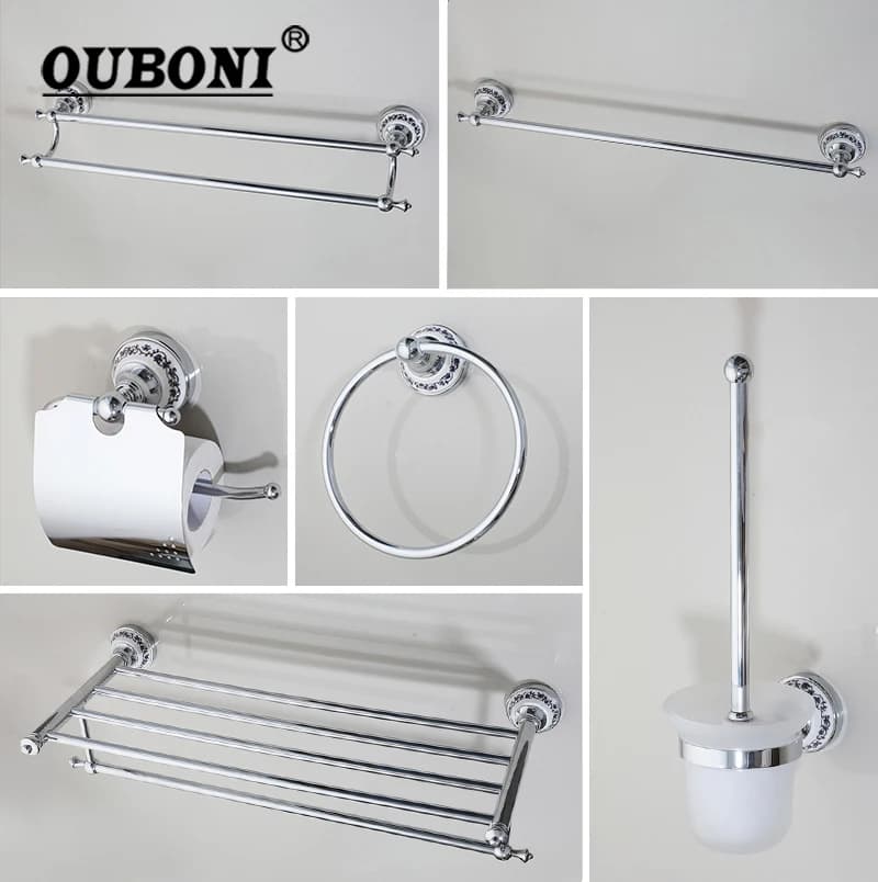 OUBONI set di accessori per il bagno portasciugamani con finitura cromata portasciugamani portasciugamani porta carta porta scopino con motivo