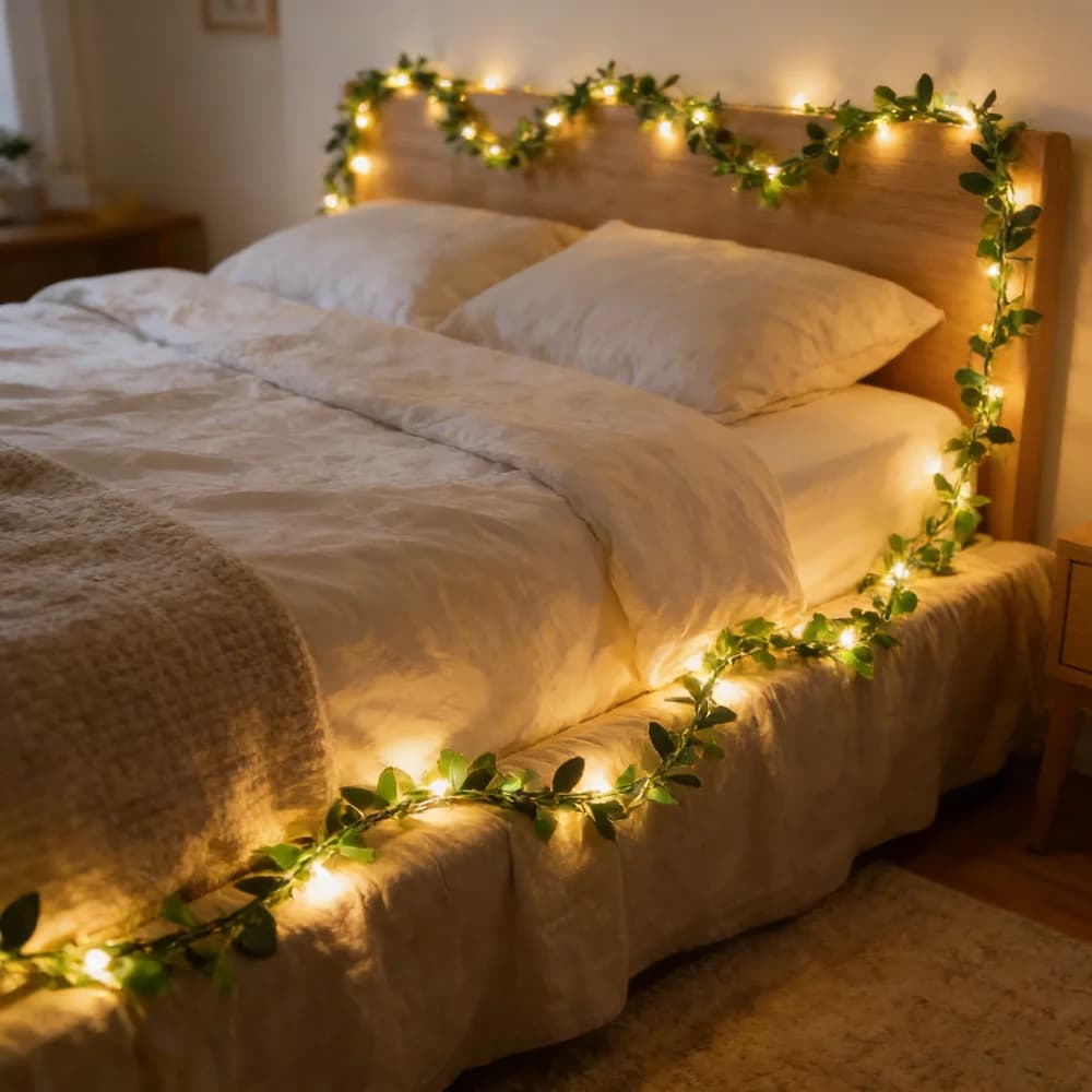 Luci a Stringa LED per Matrimoni a Batteria 2M/5M, Ghirlanda di Foglie Verdi, Luci Fatate Natalizie per Decorazione di Pareti, Patio, Giardino, Casa e Camera da Letto