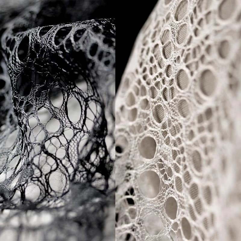 Rete da pesca irregolare in bianco e nero Tessuto a rete con prospettiva cava in pizzo Decorazione velo fatto a mano Tessuto di abbigliamento fai da te