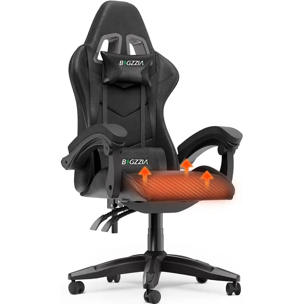 Sedia da Gaming Ergonomica con Cuscino Riscaldato, Supporto Lombare e Rotazione a 360° ° Sedia Girevole per Adulti (Nera)