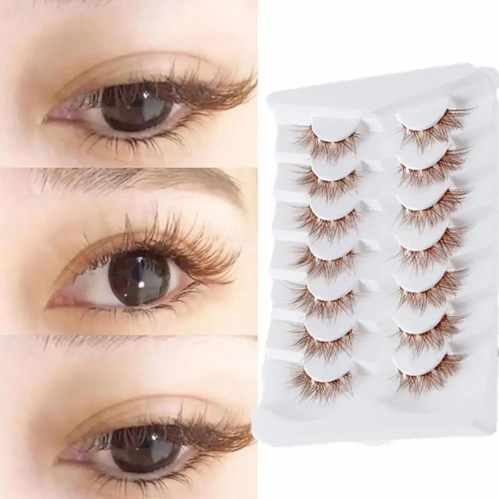 7 Ciglia Paia in Ciuffetti Marroni from Special Design, Natural Appearance, Visone Eyelash Manga Anime Style, Eyelashes for Female Beauty