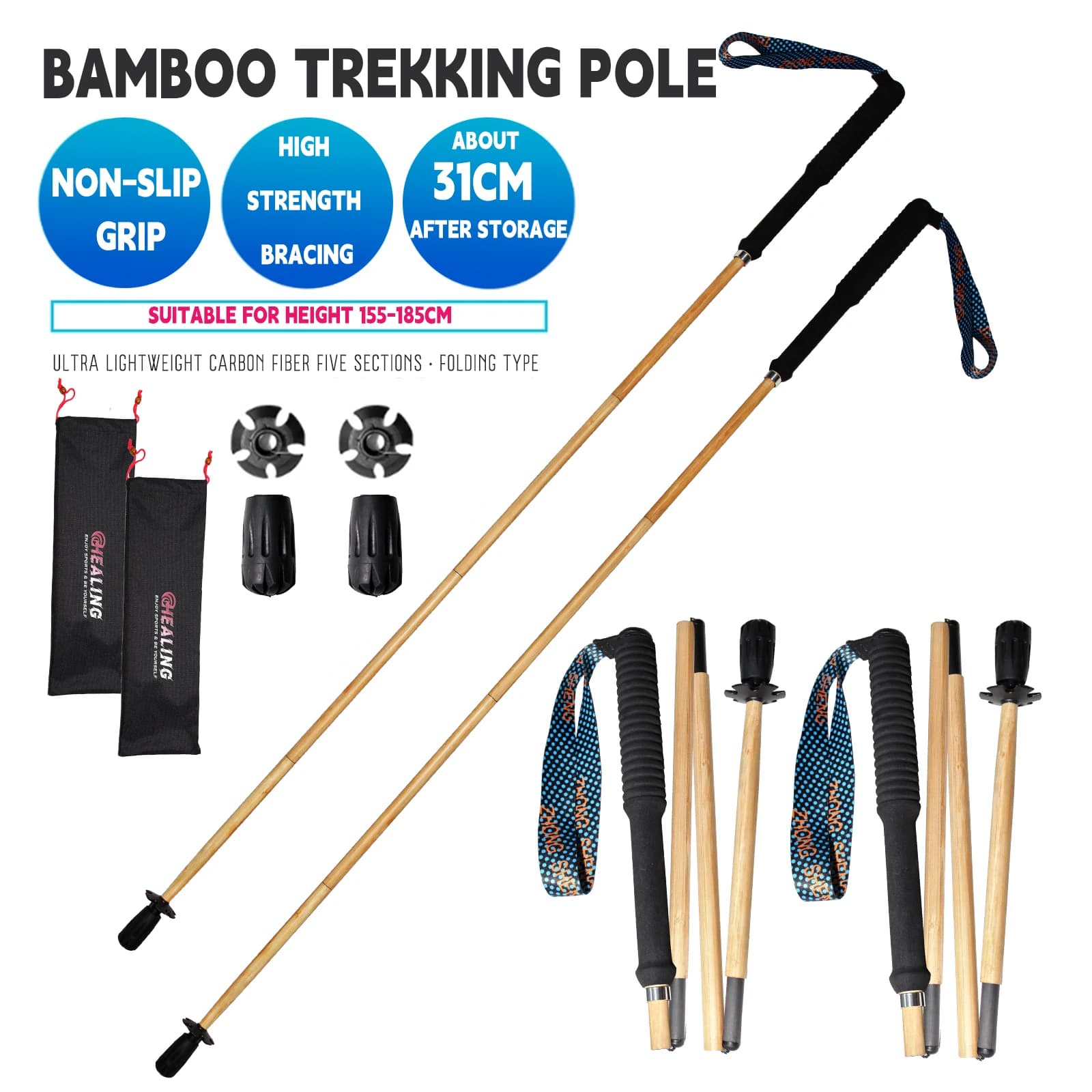 Carbon Fiber Trekking Poles - Lightweight Adjustable Hiking Sticks For Mountain Climbing | Factory Direct Sale
