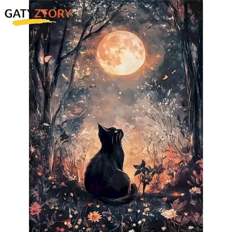 Paint By Numbers Handiwork Art DIY Color by Number for Beginner Black Cat Crafts Gift Wall Art Picture Acrylic on Canvas Paints
