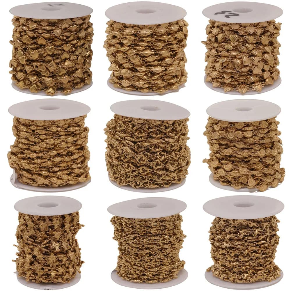 Catene a maglie in acciaio inossidabile PVD oro 1M con cuore, stella e fiore, per creazione gioielli fai da te, collane, catene per il corpo, all'ingrosso